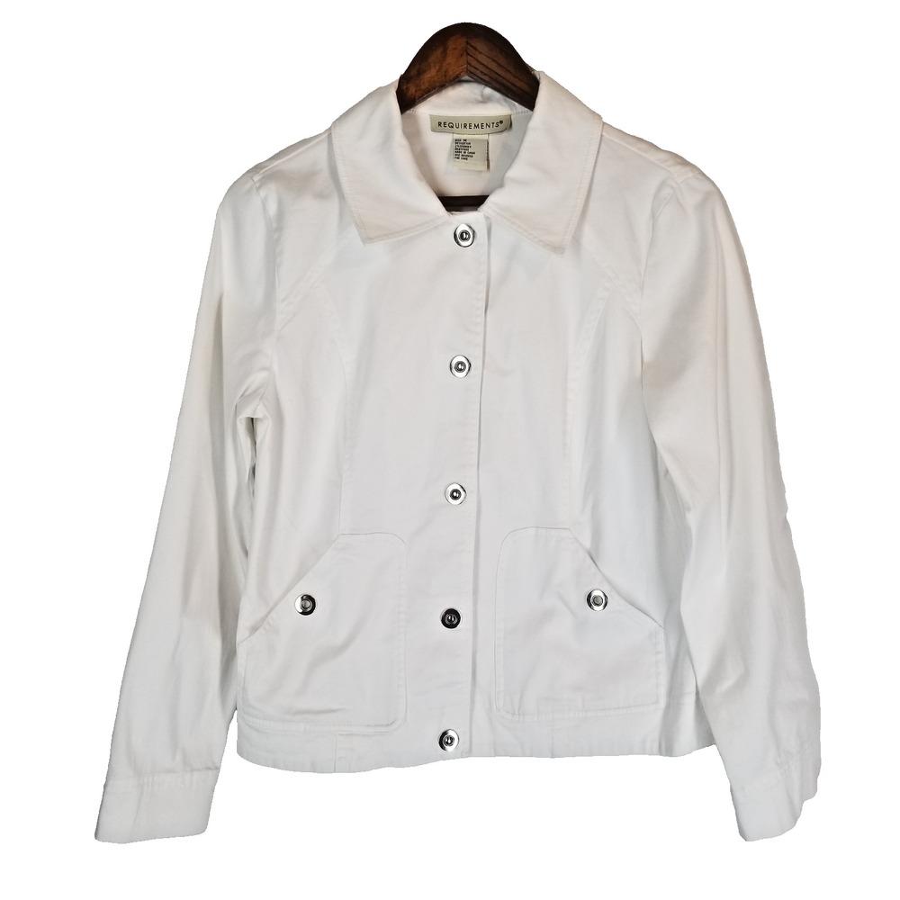 Requirements Womens White Cotton Button Front Jacket Silver Grommet Size M Cyber